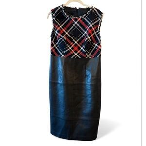NWOT Badoo Plaid Faux Leather Classy Women’s Sheath Dress Size 10